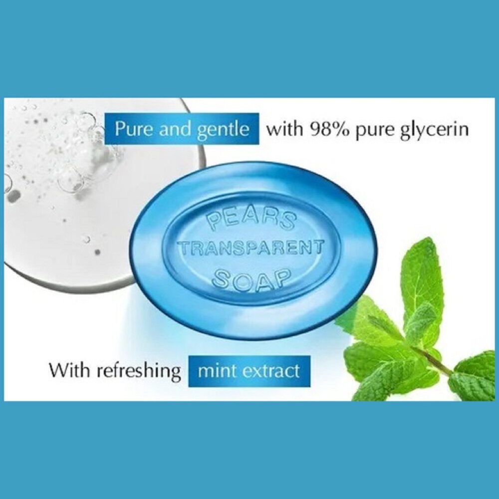 6 Pears Glycerin Soap Bars, Pure & Gentle Transparent Blue w/ Mint Extract 3.5oz - Picture 3 of 3
